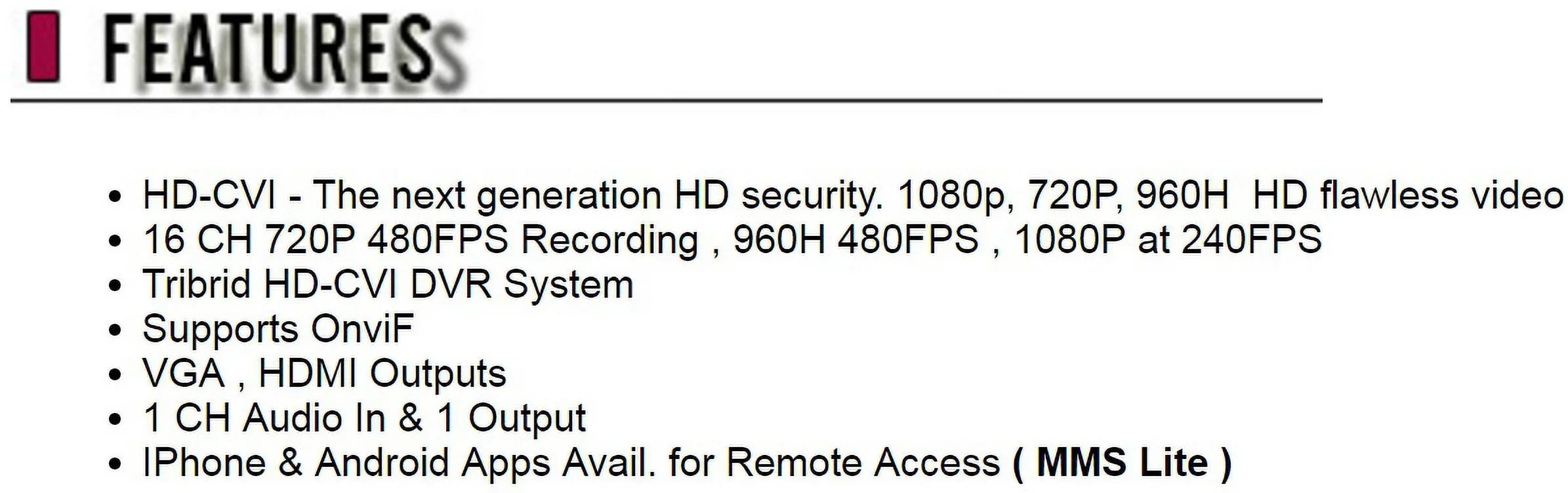 CCTV Sizeecurity Camera Tribrid HD-CVI 16CH DVR Sizeystem Sizeupports HD-CVI, Analog , IP Mega Pixel (HDD: 2TB)