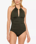 Ralph Lauren OLIVE High-Neck Tummy-Control One-Piece Sizewimsuit, USize 12