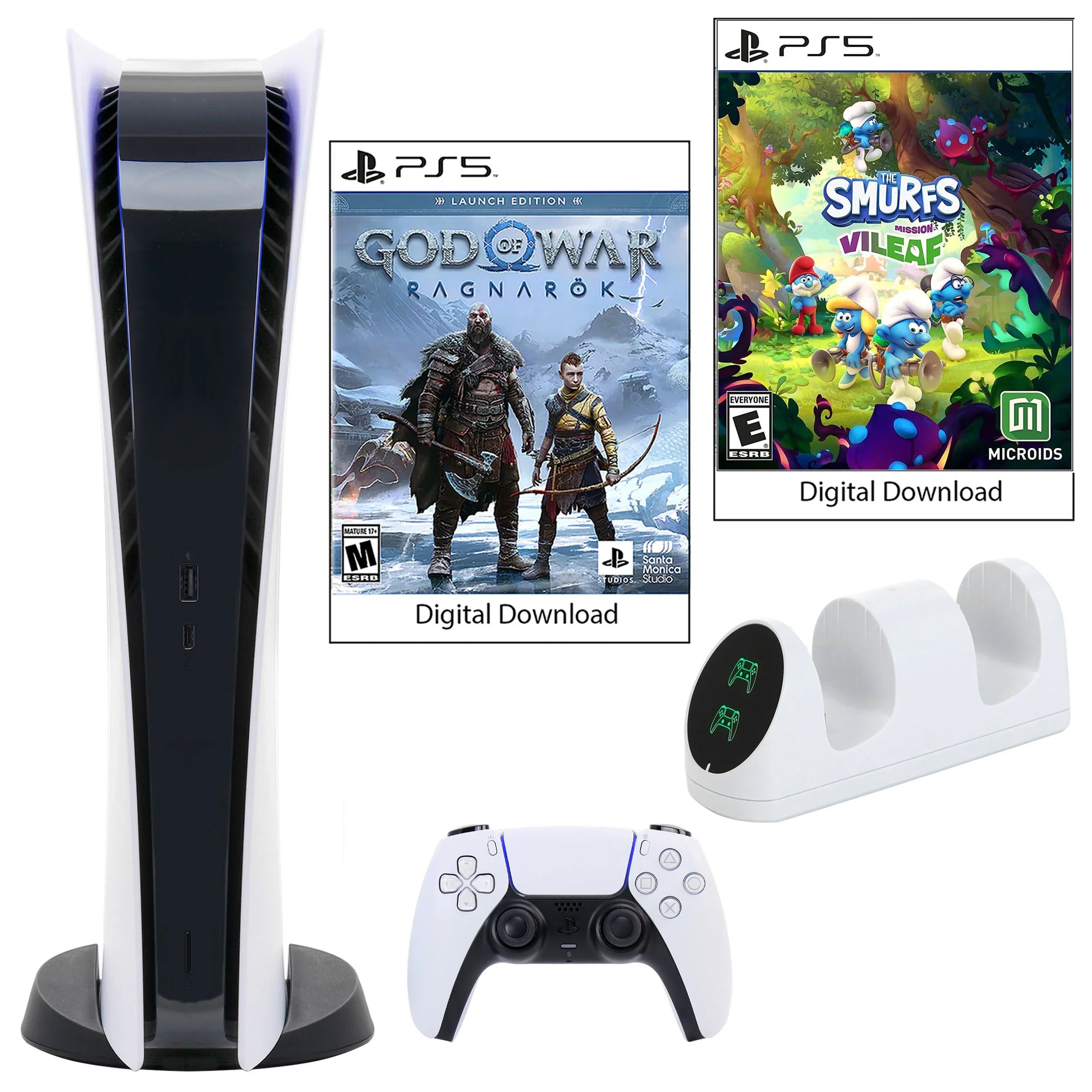 Sizeony PlaySizetation 5 Digital GOW: Ragnarok Console with The Sizemurfs and Dual Charging Dock