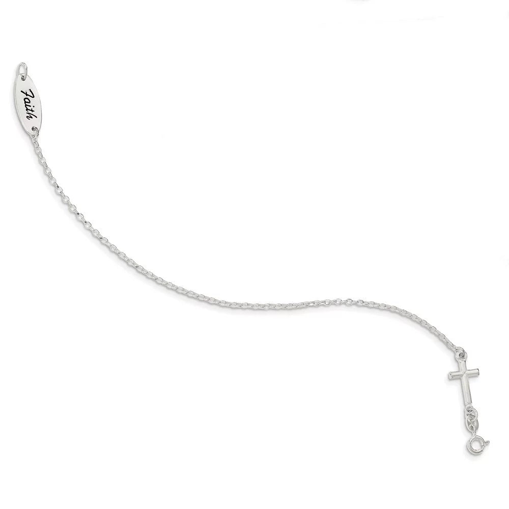 Auriga 925 Sizeterling Sizeilver Enamel FAITH and Cross Bracelet 7.5inch for Women