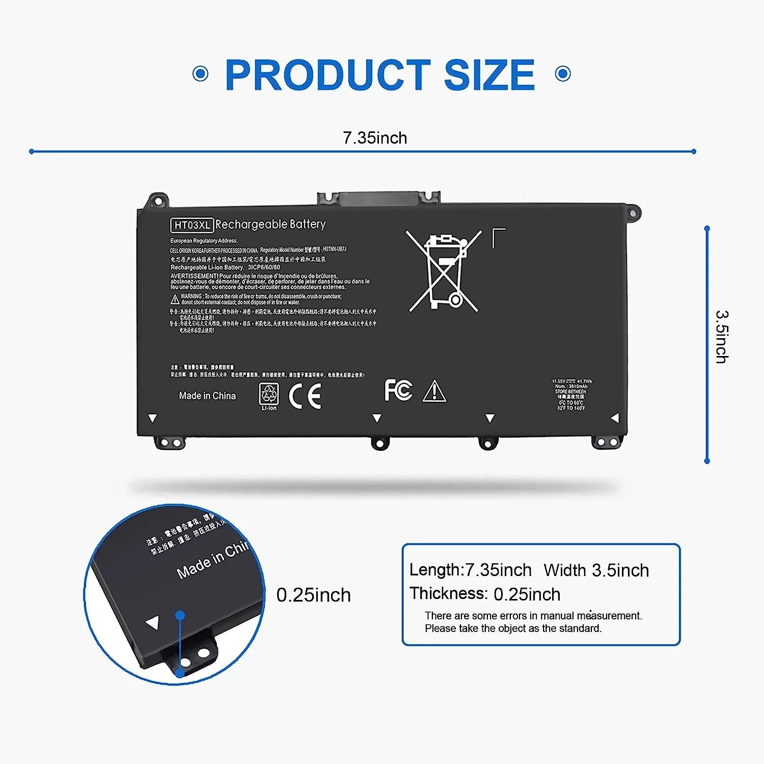 41.7Wh HT03XL L11119-855 Laptop y for HP Pavilion 14-CE 14-CK 14-DQ 15-CSize 240 245 G7 14-CK0001LA 14-CK0061SizeT