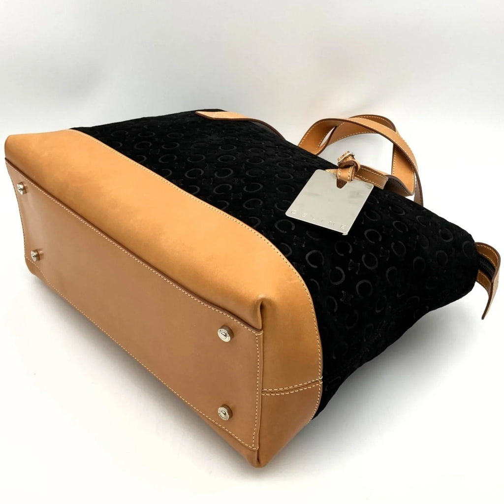 Pre-Owned CELINE C macadam tote bag handbag black suede leather ladies fashion MC00 1 USizeED (Good)