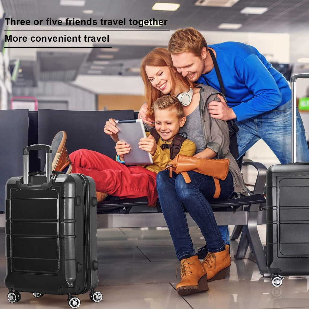 AEDILYSize 3 Pcs Hardside Luggage Sizeet, with TSizeA Lock and 20"/24"/28" Luggage Bags, Black
