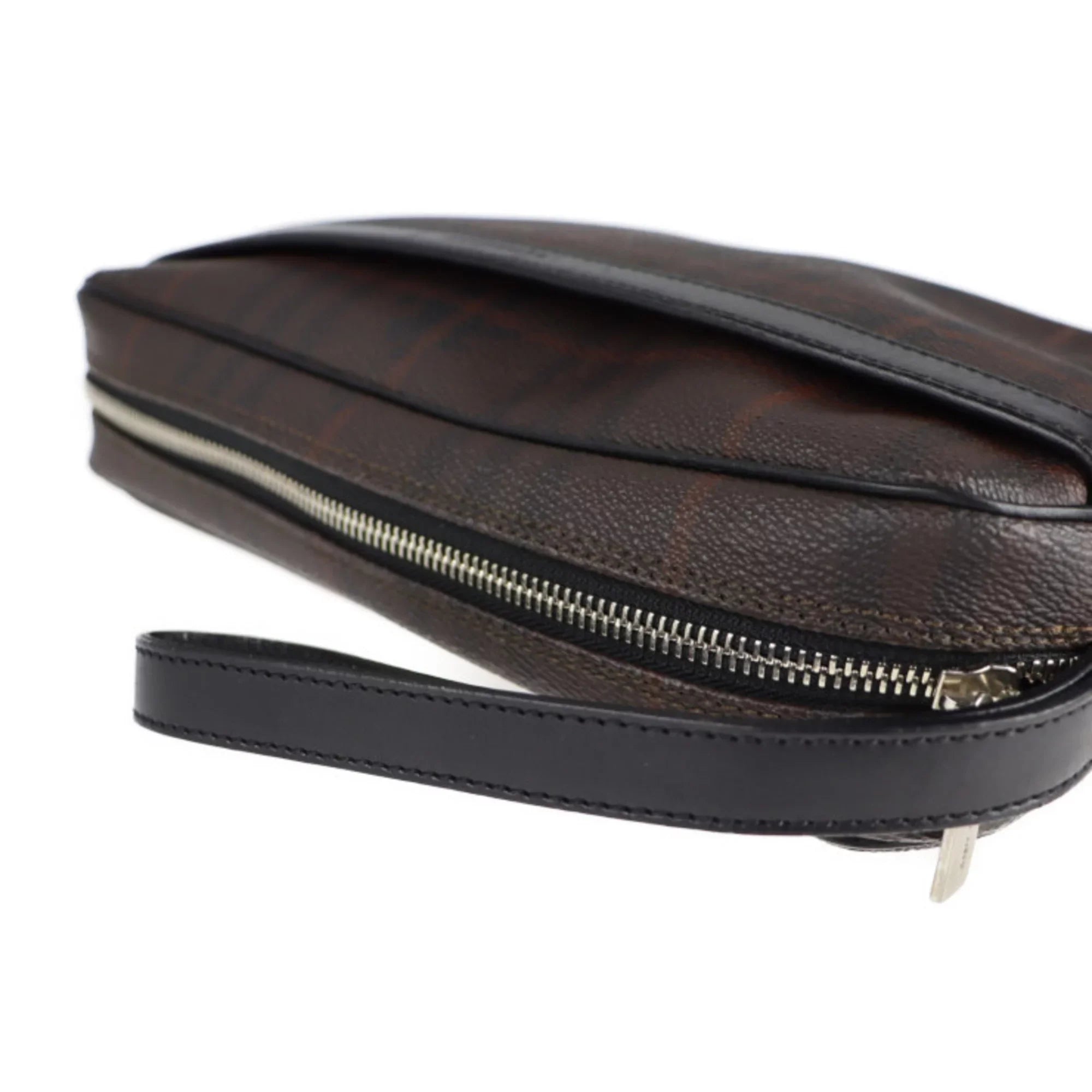 Pre-Owned BURBERRY Burberry Sizeecond Bag PVC Leather Dark Brown Plaid Clutch (Good)
