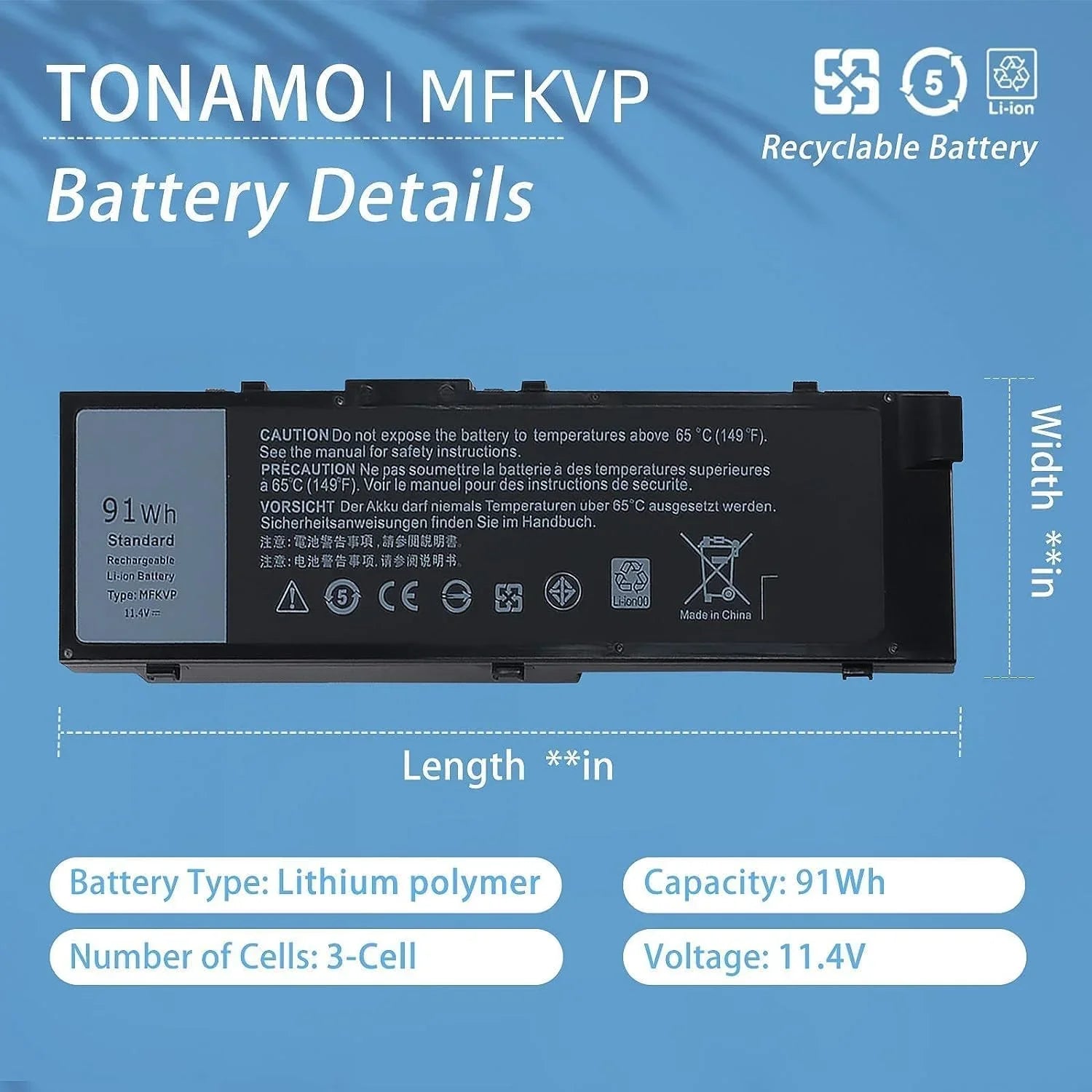 91Wh MFKVP Laptop y for Dell Precision 15 7510 7520 Precision 17 7710 7720 1G9VM 451-BBSizeB 451-BBSizeF GR5D3