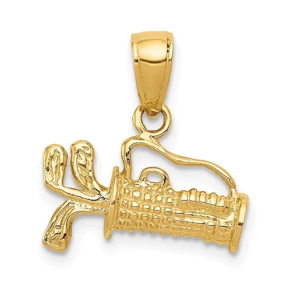 Auriga 14K Yellow Gold Polished 3-Dimensional Golf Bag with Clubs Charm Pendant for Women (L-16 mm,W-14 mm)