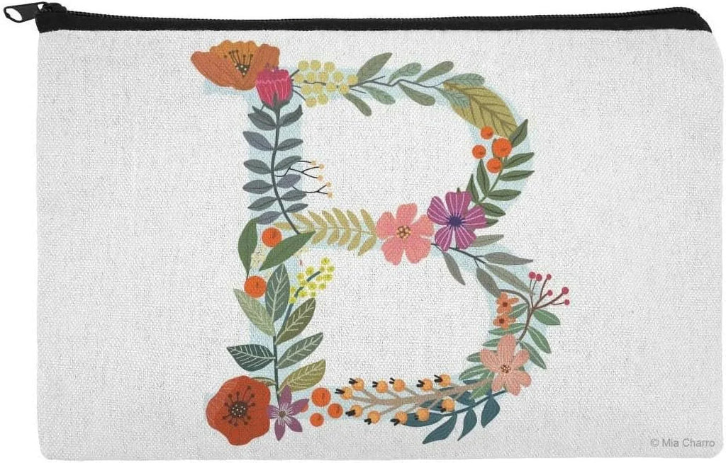 Letter B Floral Initial Makeup Cosmetic Bag Organizer Pouch