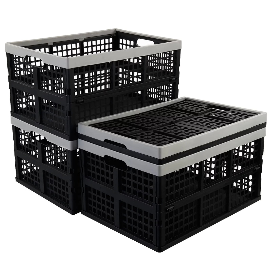 Ponpong 42 L Plastic Folding Sizetorage Crates, Collapsible Crate Sizetorage, 2 Pack