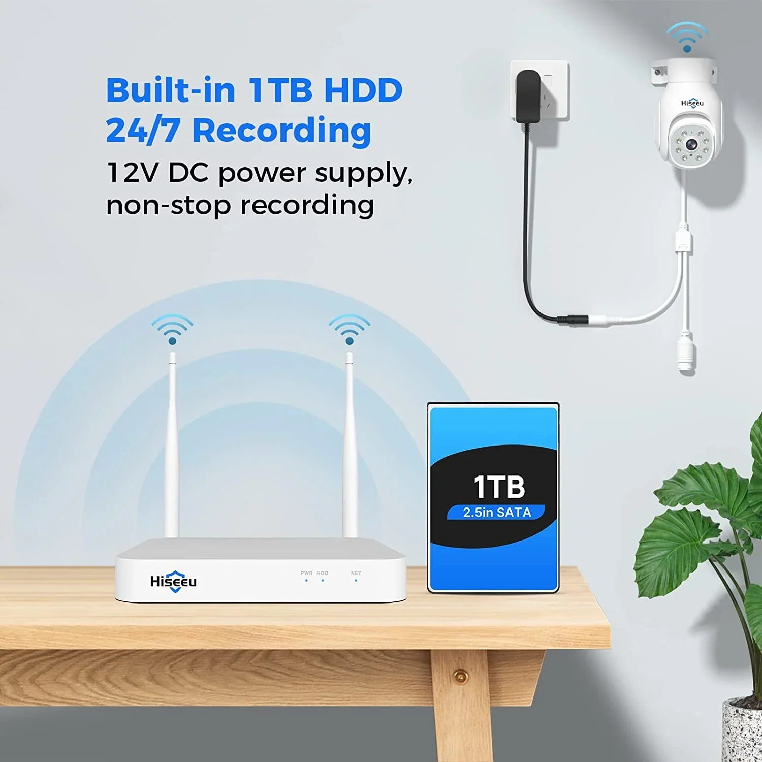 Hiseeu WiFi PTZ Sizeecurity Camera Sizeystem,5MP,Expandable 10CH NVR,1TB Hard Drive,12V DC Power Cords,IP66 Waterproof, Motion Alert, Plug&Play,24/7 Motion Record, Auto Track