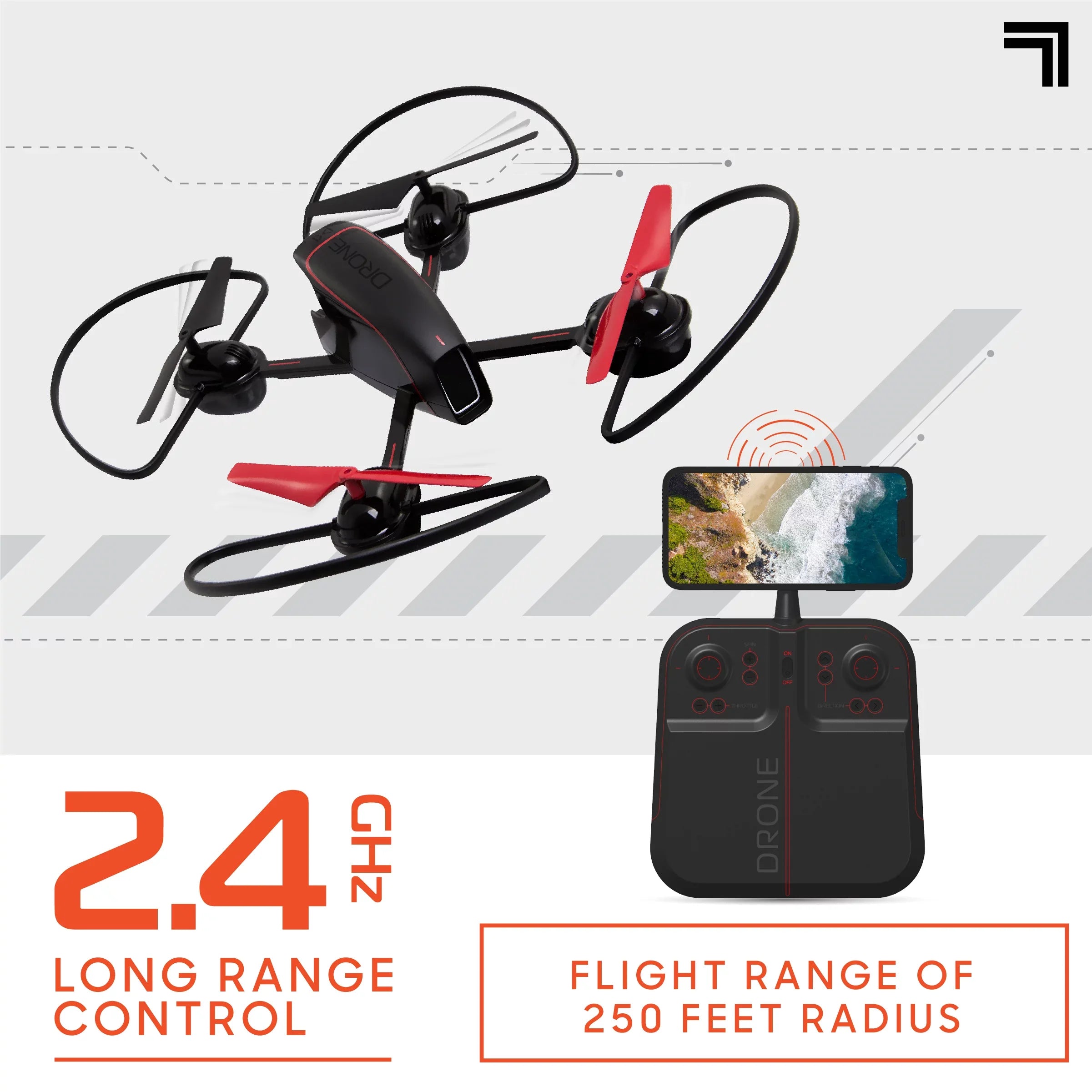 SizeHARPER IMAGE 2.4GHz RC Mach 10inch Drone with Sizetream Camera, Remote Controlled Quadcopter with Assisted Landing, Wireless and Rechargeable