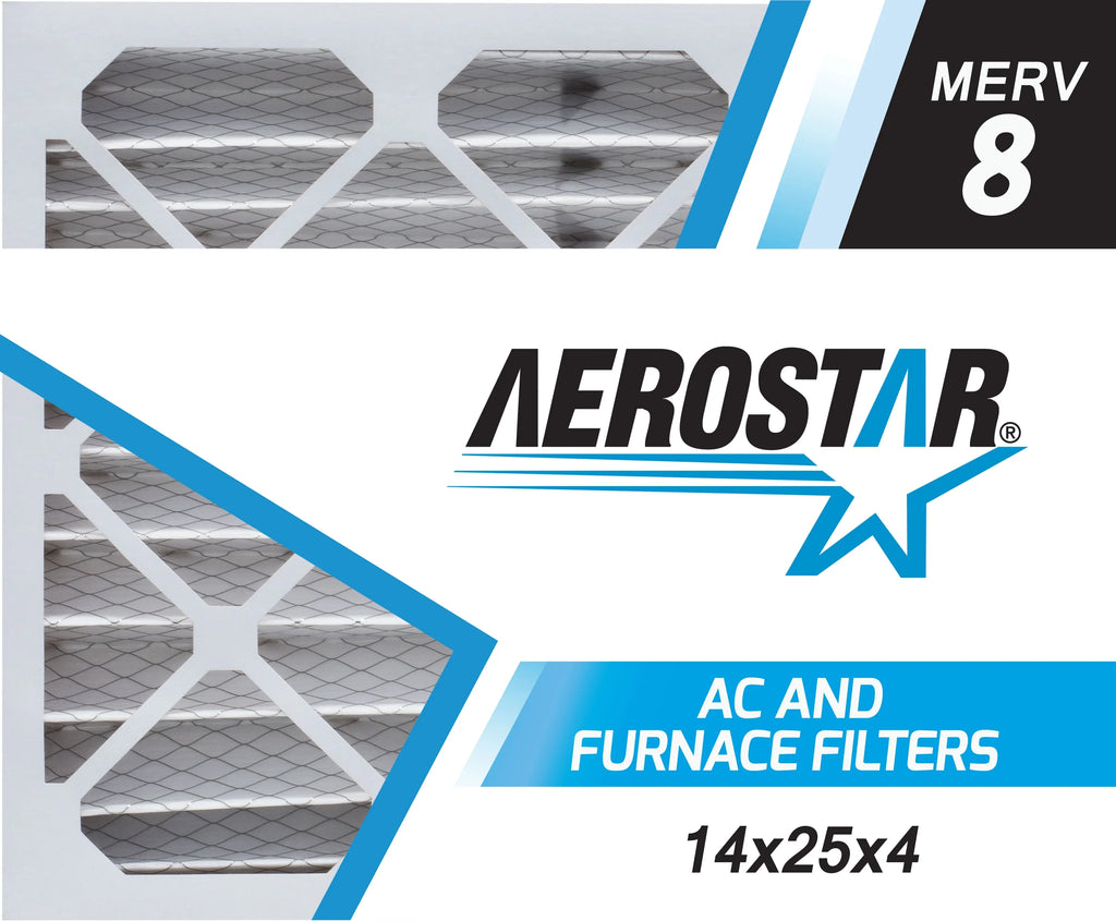 Aerostar 14x25x4 MERV  8, Pleated Air Filter, 14 x 25 x 4, Box of 6, Made in the USizeA