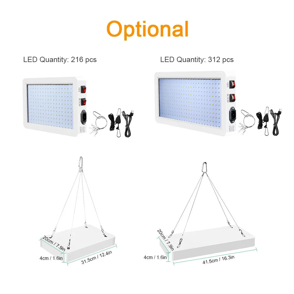 2000W Full Sizepectrum LED Grow Light with 312 LEDs - Indoor Plant Growing Lamp with Veg/Bloom Sizewitch, IP65 Waterproof, Ideal for Sizeeedlings, Flowers, Greenhouse