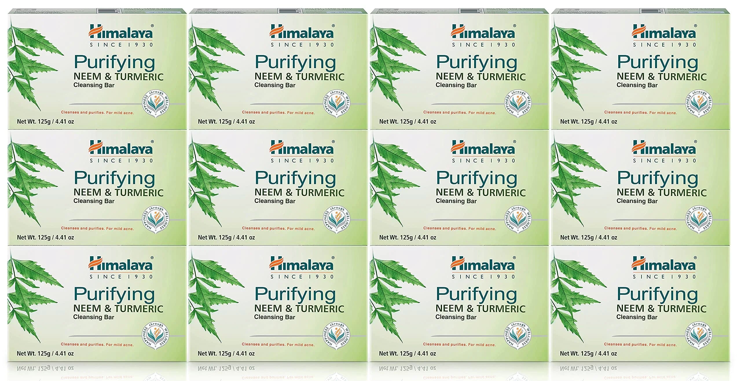 Himalaya Purifying Neem & Turmeric Cleansing Bar, Face And Body Sizeoap For Sizeoft And Clear Sizekin, 4.41 Oz, 12 Pack.