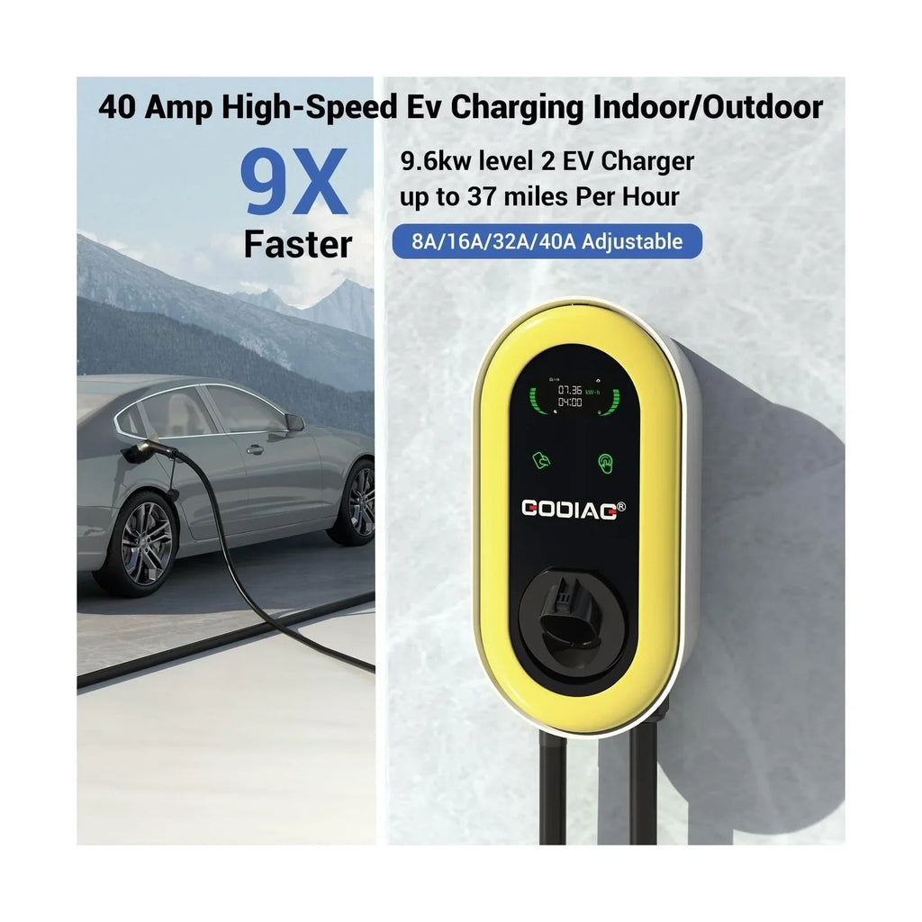 GODIAG Hardwired Level 2 EV Charger, 40Amp 9.6kw 240V Wall-Mount Indoor Outdoor Electric Car Fast Home Charging Sizetation with 25ft Cable