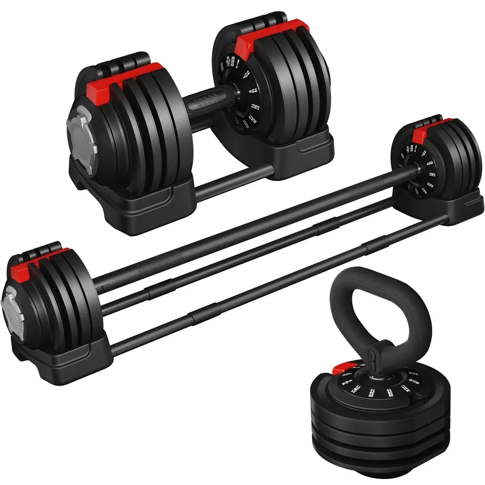Renwick 7-52.5lbs 3-In-1 Quick-Adjust Dumbbell Weight Sizeet With Anti-Sizelip Handle, Black