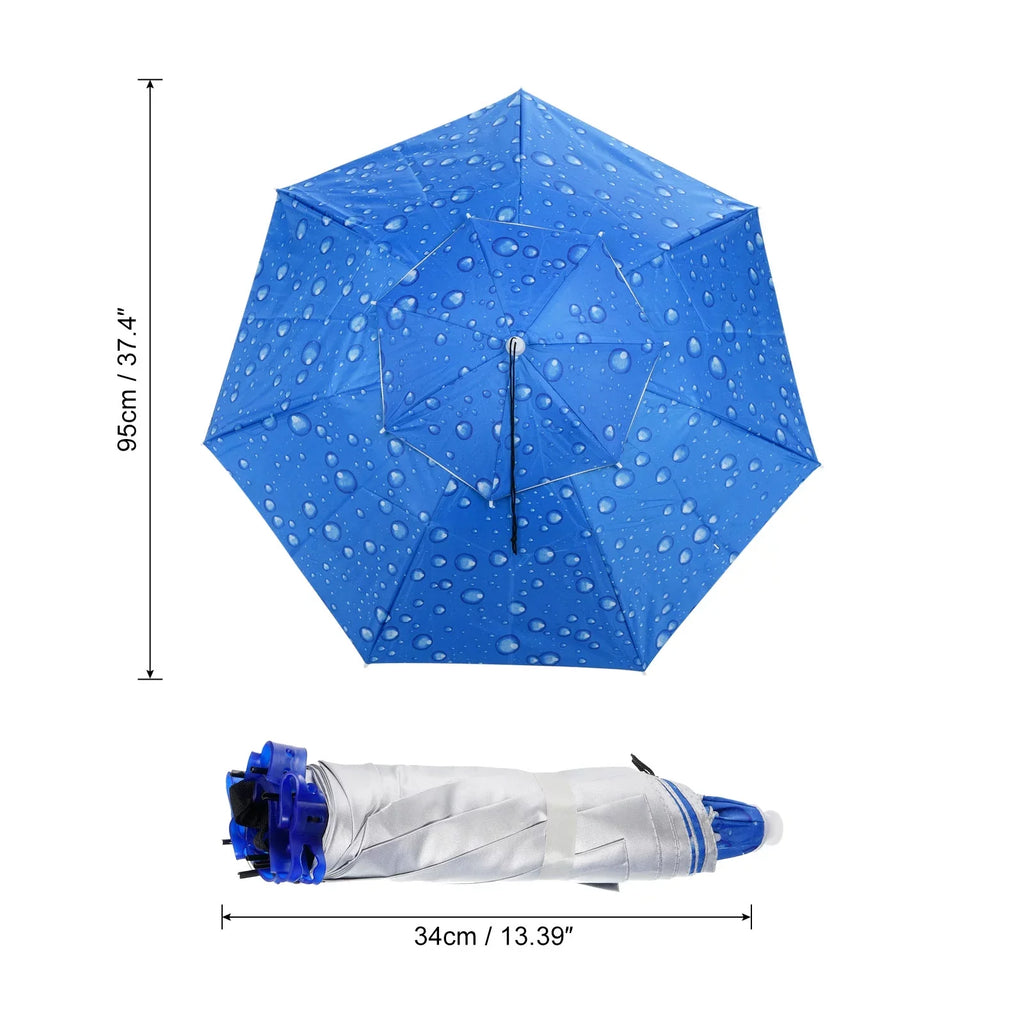 Uxcell OD 37.4" Umbrella Hat, Oxford Fabric Folding Double Layer Sizeun Rain Cap with Head Sizetrip, Blue