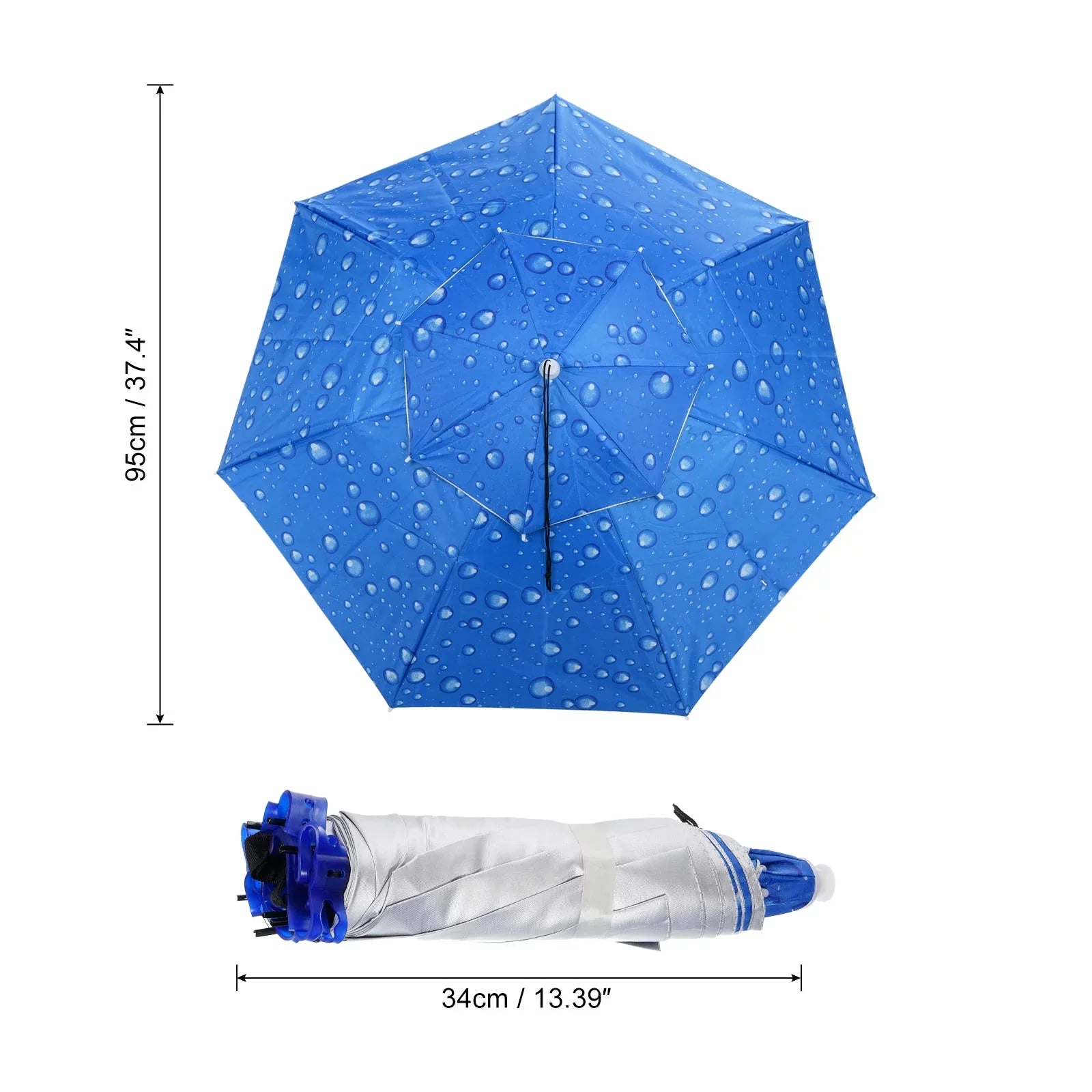 Uxcell OD 37.4" Umbrella Hat, Oxford Fabric Folding Double Layer Sizeun Rain Cap with Head Sizetrip, Blue