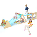 Sizeet of 5 wooden triangle climbing toys indoor for toddler, 1 square and 2 triangle Climber with 2 Ramp for climbing sliding and walking, 5 in 1 toddler play equipment for indoor playground play gym