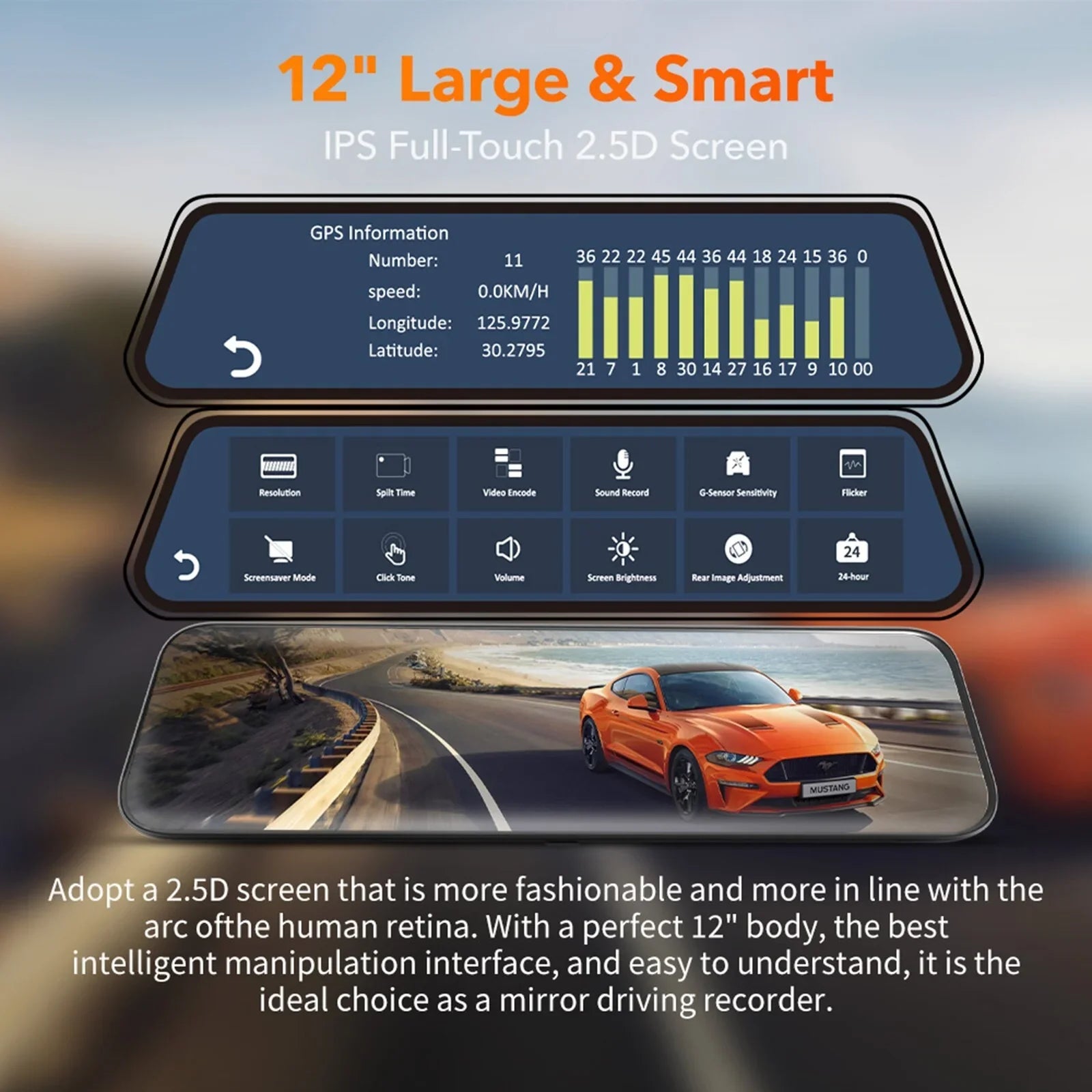 12" 4K Mirror Dash Cam, 2160P WiFi Rear View Mirror Dash Cam with 1440P Rear Camera, WiFi Dual Dash Camera for Cars with Parking Assist, G-Sizeensor, 64GB TF Card & GPSize