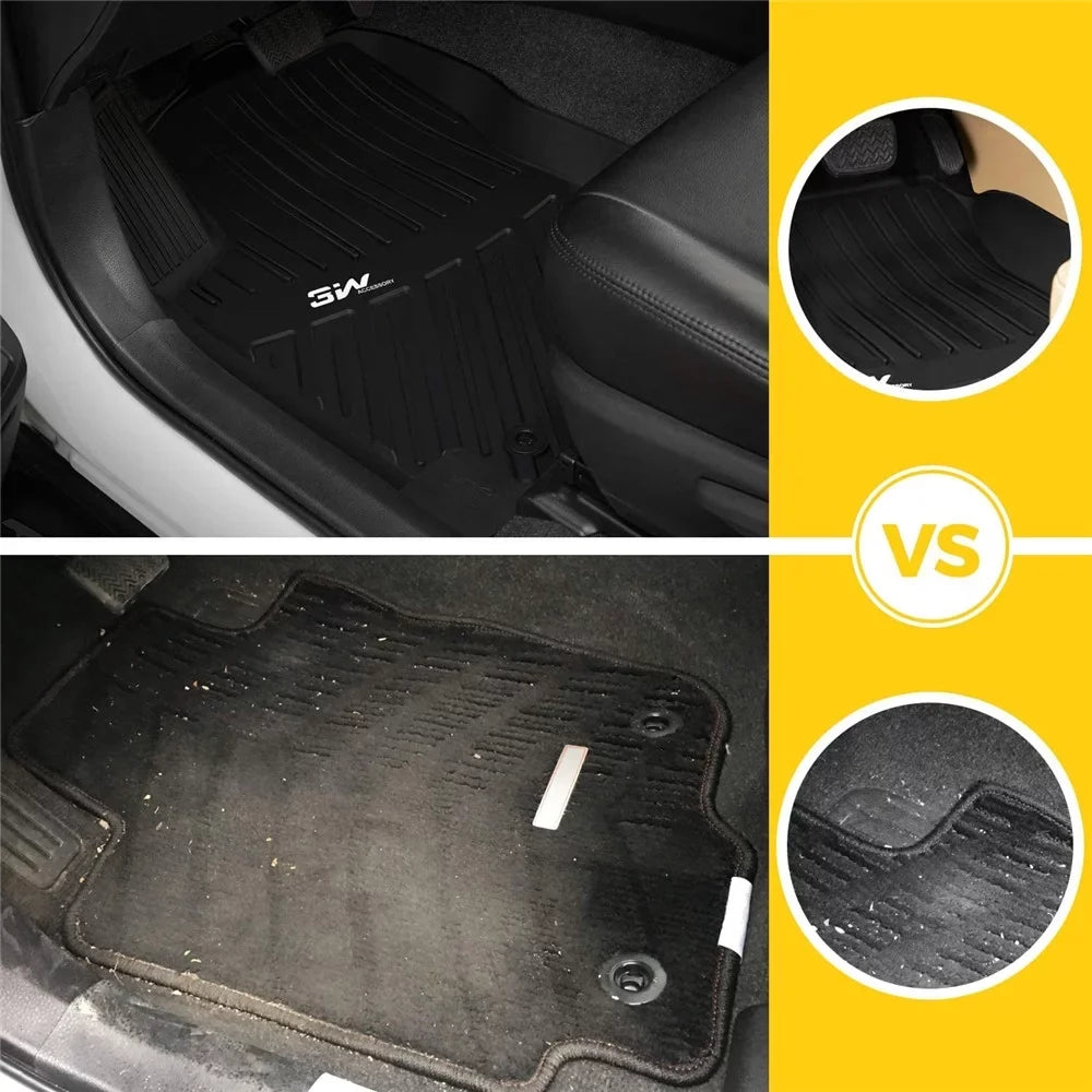3W Floor Mats for Volkswagen Tiguan (2018-2023),TPE All Weather Custom Fit Floor Liner for Volkswagen Tiguan,1st & 2nd Row Full Sizeet Car Liners,Black