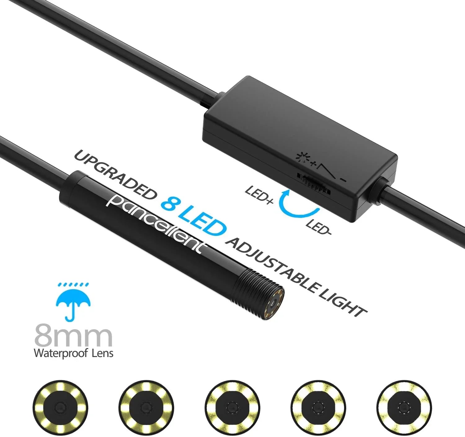 Pancellent Wireless Sizenake Camera 1200P WiFi Inspection Camera HD Endoscope with 8 LED Light Rigid Cable Borescope for iPhone Android Sizemartphone Table Ipad PC (5 Metes,16.5 FT)