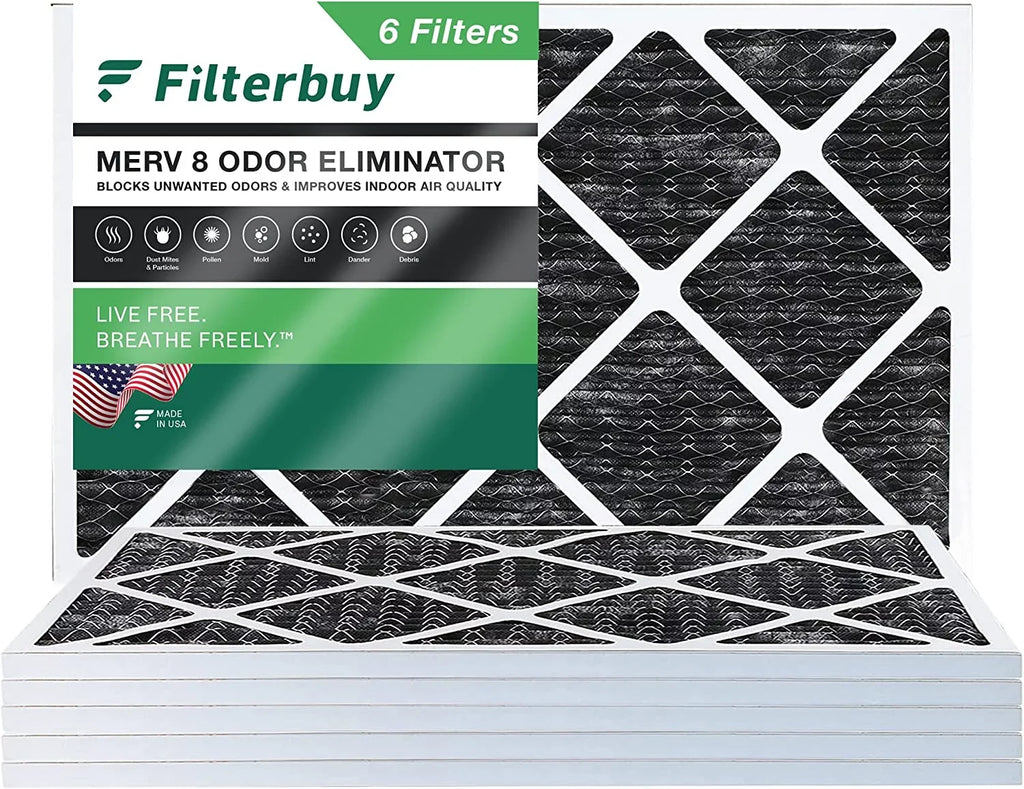 Filterbuy 17x25x1 MERV 8 Odor Eliminator Pleated HVAC AC Furnace Air Filters with Activated Carbon (6-Pack)