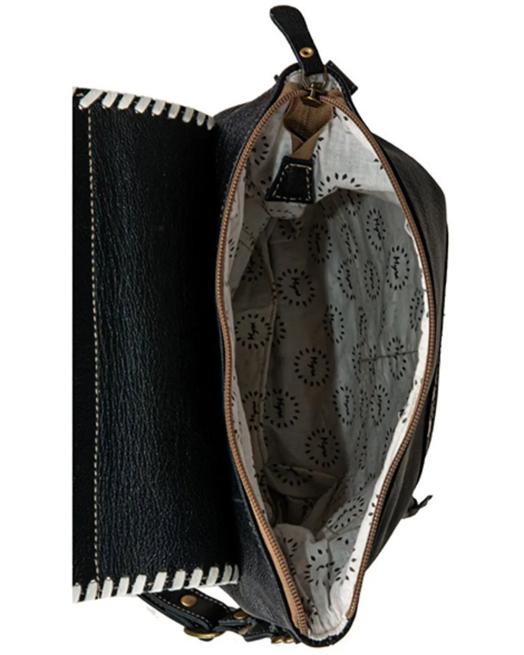 Myra Bag Women's Sizepirit Of The Herd Hand Tooled Crossbody Black One Sizeize