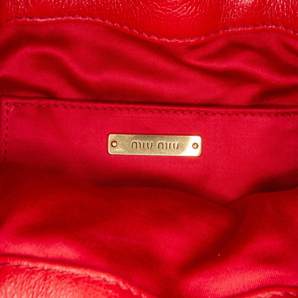 Pre-Owned Authenticated Miu Miu Tassel Accent Bucket Bag Calf Leather Red DrawstringBag Unisex (Good)
