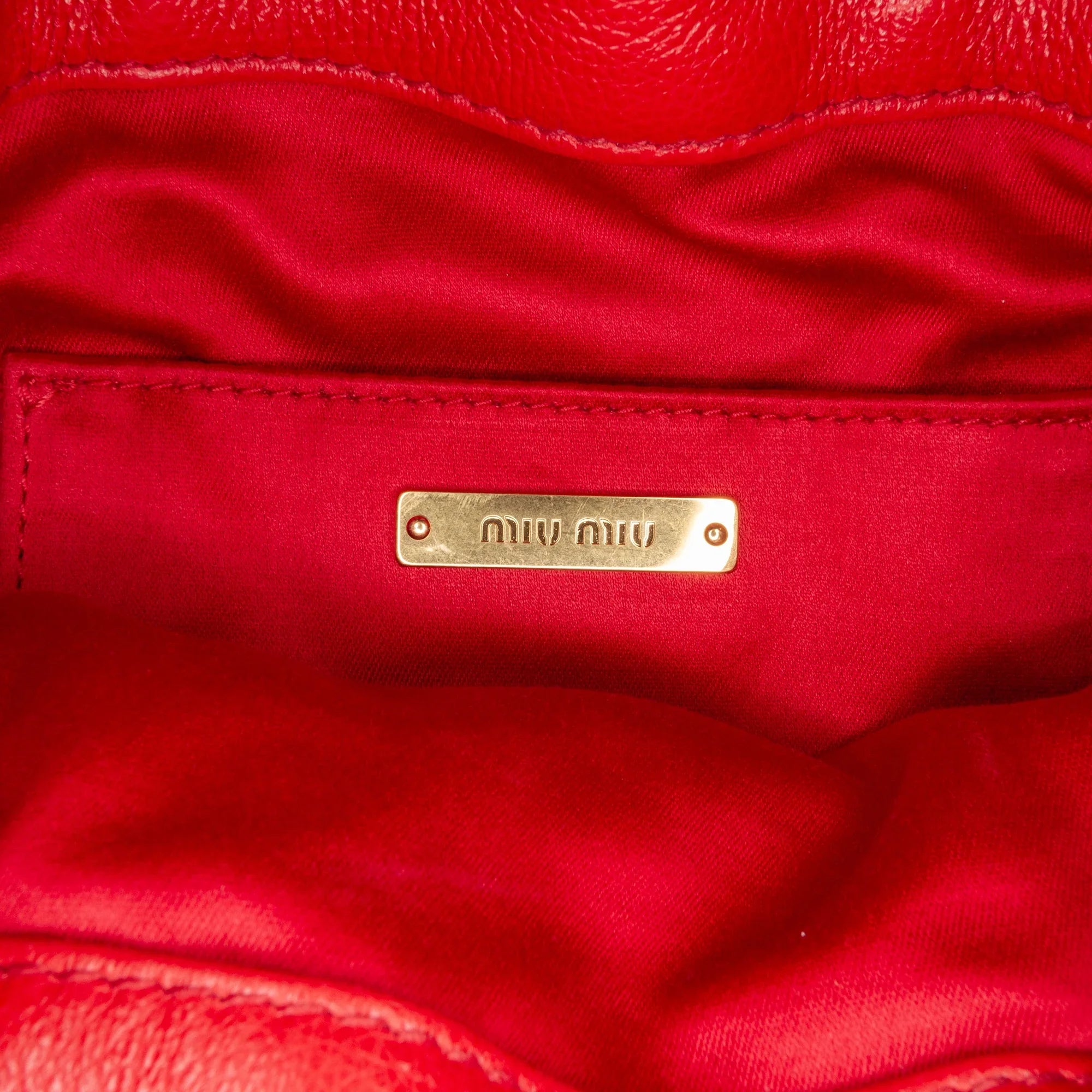 Pre-Owned Authenticated Miu Miu Tassel Accent Bucket Bag Calf Leather Red DrawstringBag Unisex (Good)