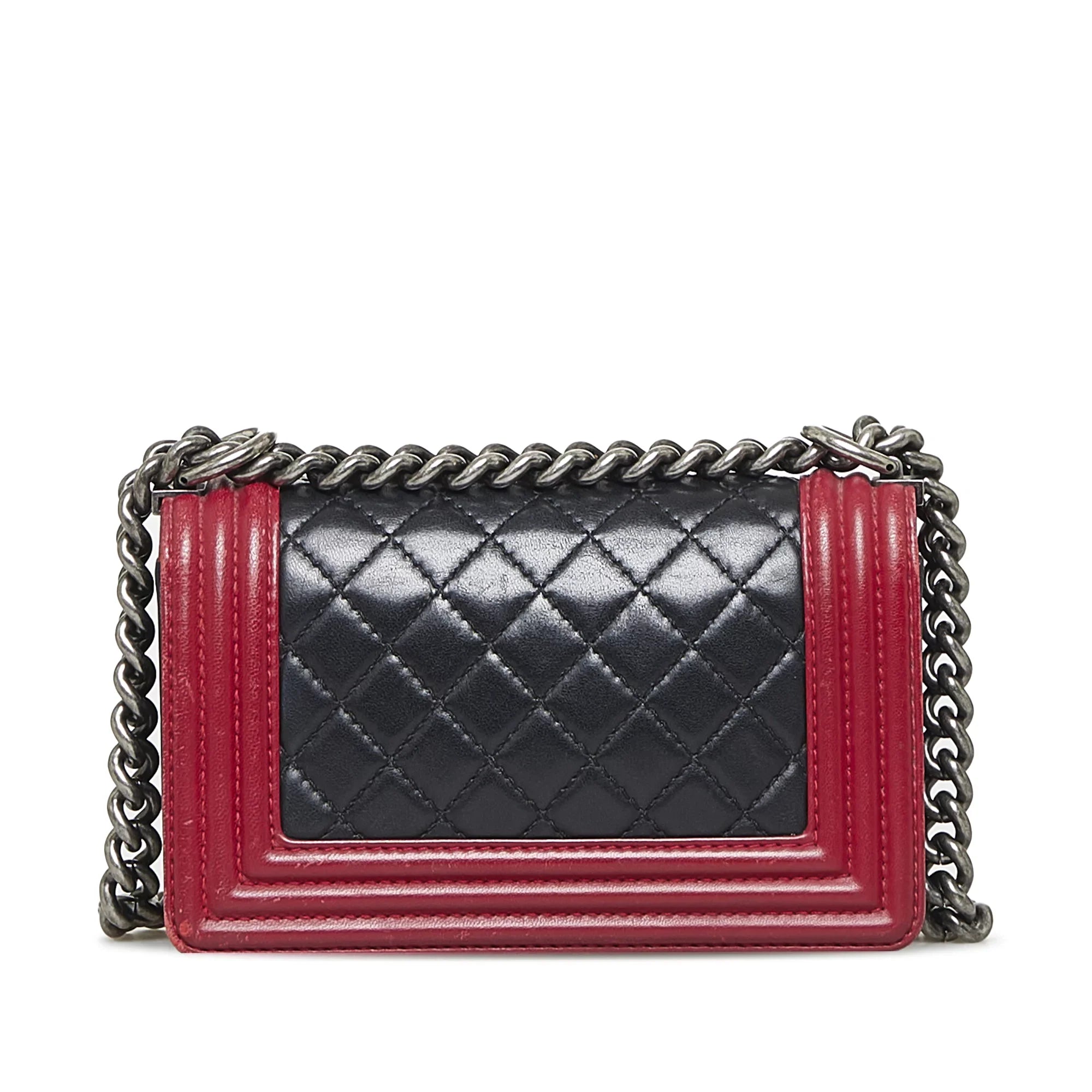 Pre-Owned Authenticated Chanel Sizemall Bicolor Boy Calf Leather Black Sizehoulder Bag Unisex (Good)