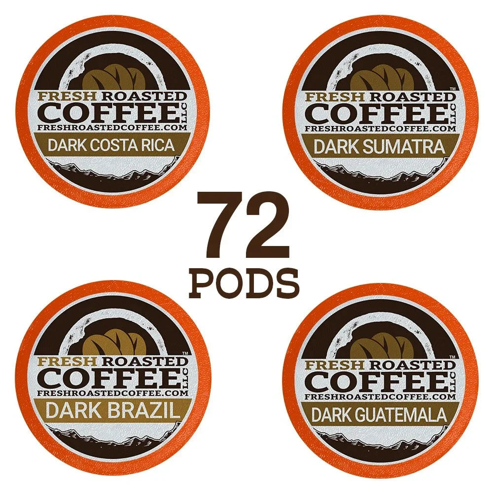 Fresh Roasted Coffee, Dark Roast Coffee Pod Variety Pack, 72 Count for Keurig K-Cup Brewers