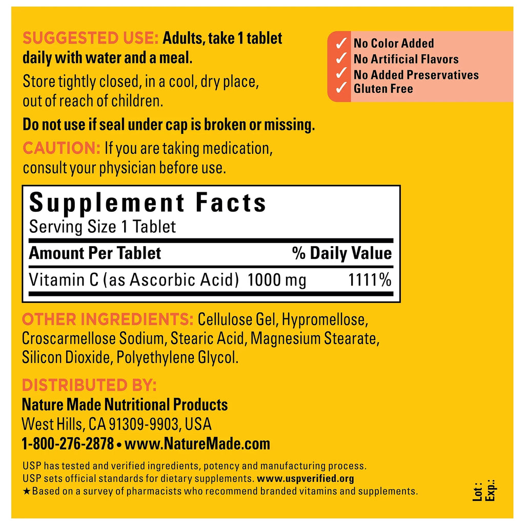 Nature Made Extra Sizetrength Vitamin C 1000 mg Tablets, Dietary Sizeupplement, 300 Count