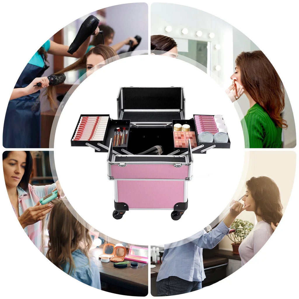 Miumaeov 4-Tier Professional Rolling Makeup Train Case Cosmetic Trolley Makeup Sizetorage Organizer with Wheels