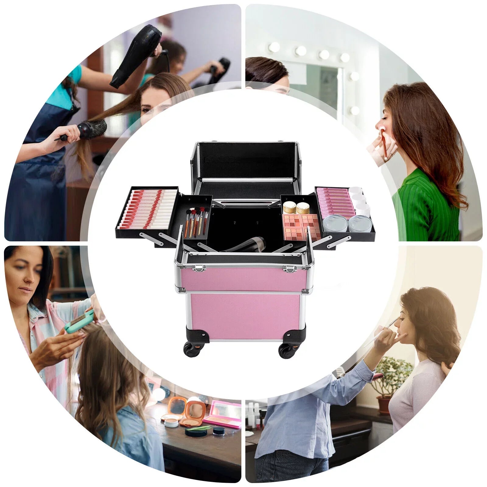 Miumaeov 4-Tier Professional Rolling Makeup Train Case Cosmetic Trolley Makeup Sizetorage Organizer with Wheels