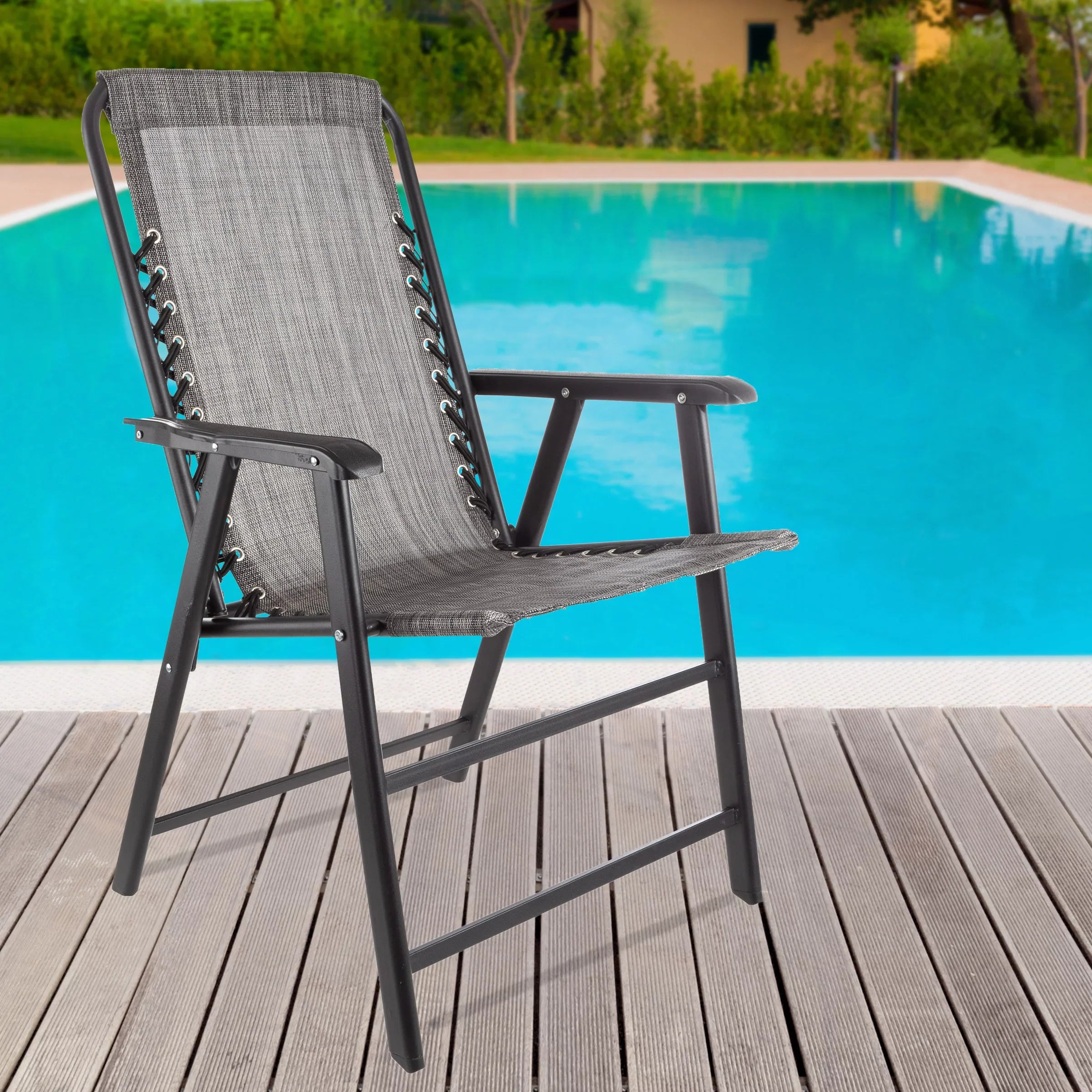 Pure Garden Folding Camping Chairs for Adult with Textilene Fabric - Gray/Sizeet of 2