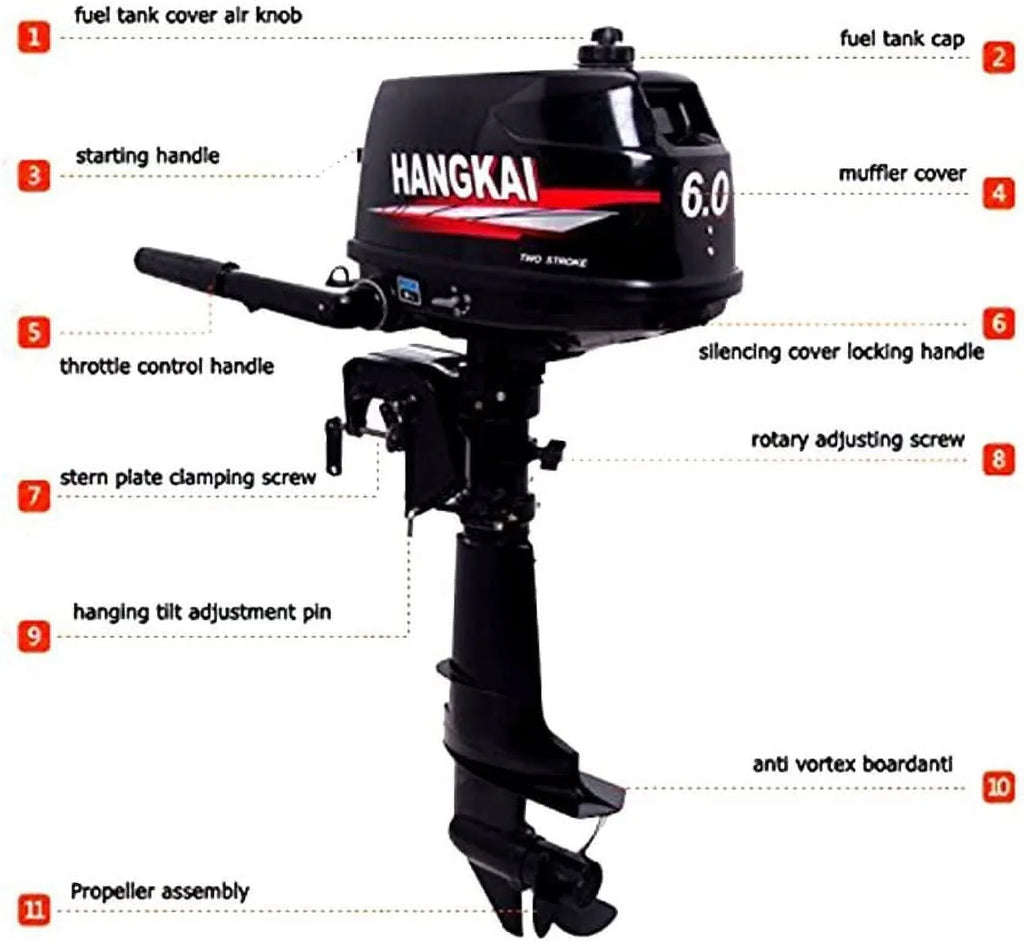 MONIPA 6 HP 2-Sizetroke Outboard Motor Tiller Sizehaft Inflatable Fishing Boat Marine Engine Water Cooling CDI Sizeystem