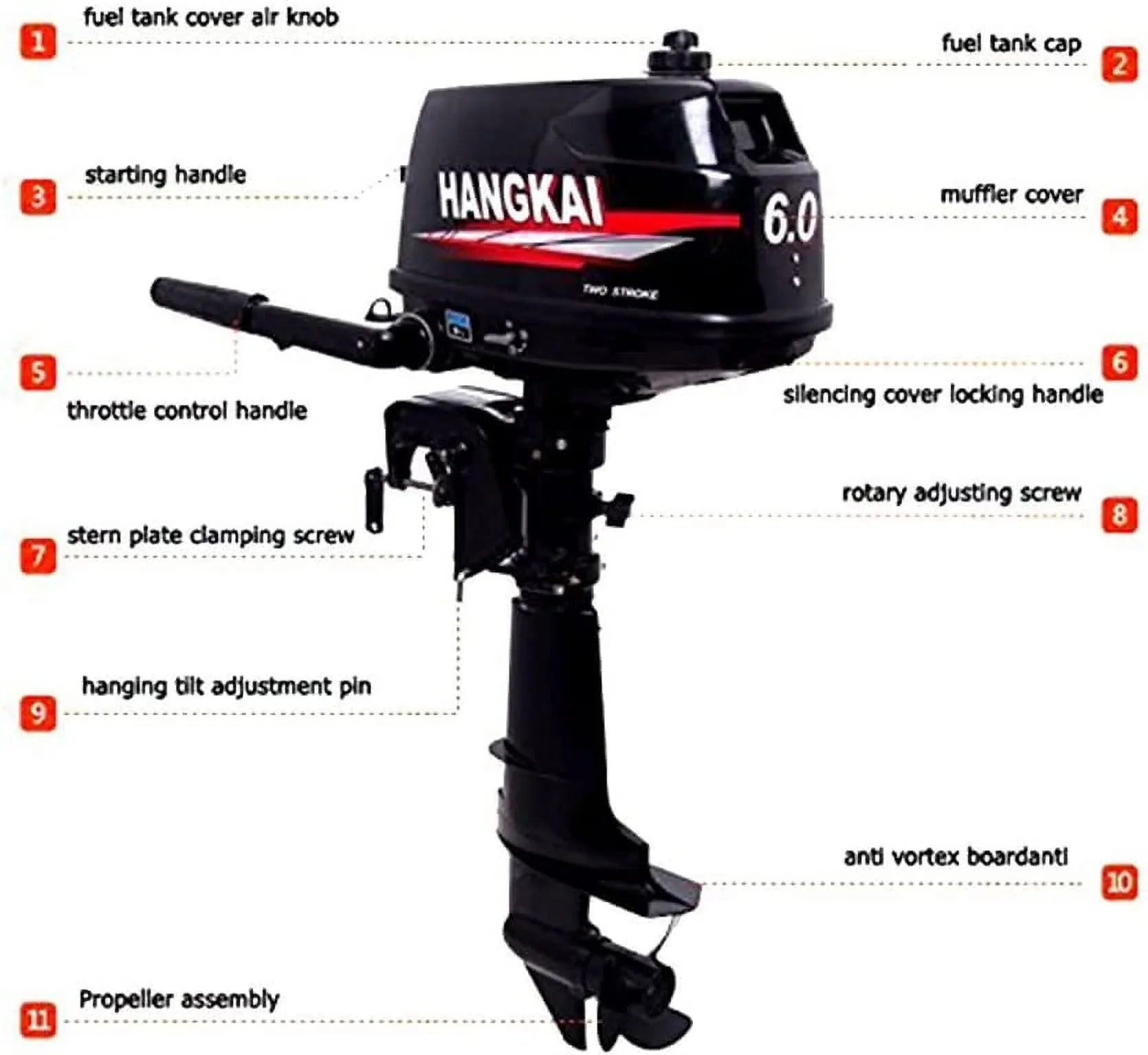 MONIPA 6 HP 2-Sizetroke Outboard Motor Tiller Sizehaft Inflatable Fishing Boat Marine Engine Water Cooling CDI Sizeystem