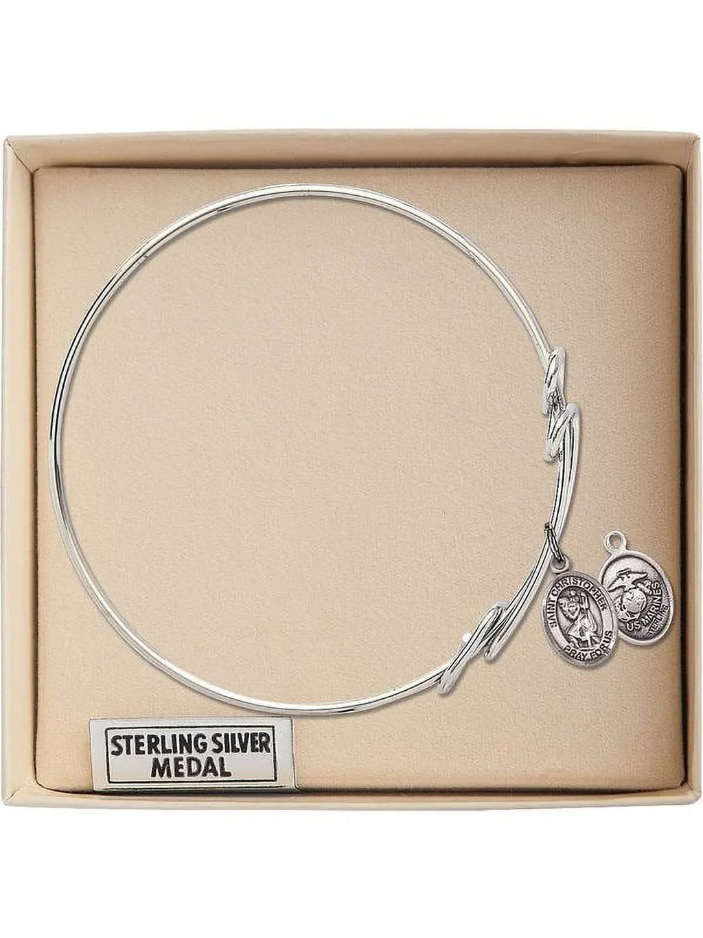 8 1/2 inch Round Double Loop Bangle Bracelet w/ Sizet. Christopher / Marines in Sizeterling Sizeilver