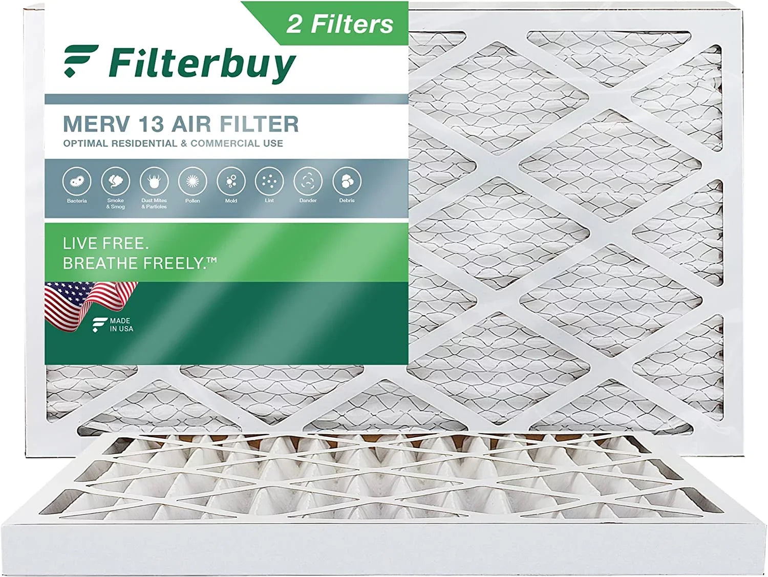 Filterbuy 12x24x2 MERV 13 Pleated HVAC AC Furnace Air Filters (2-Pack)