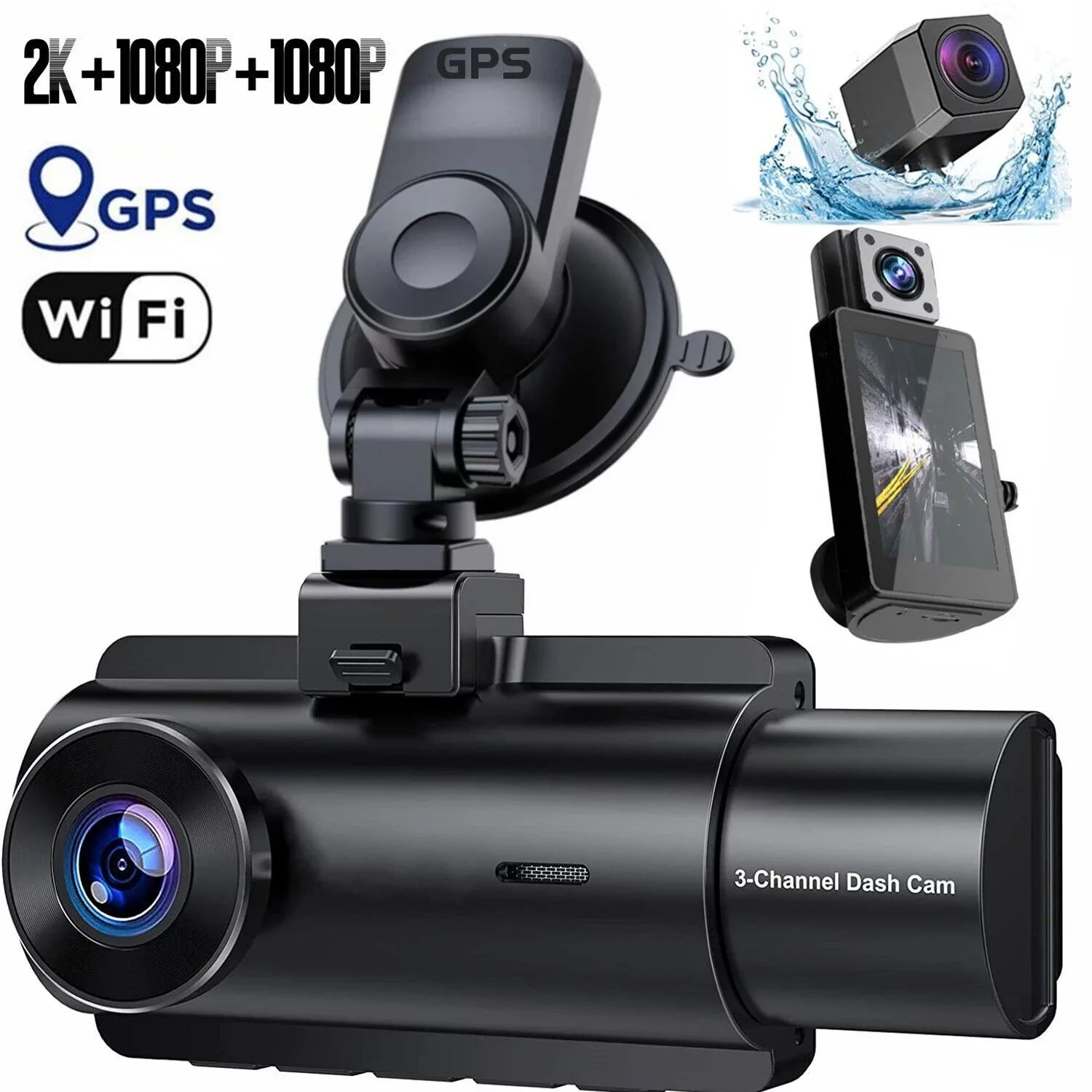 3 Lens Cars True 4K Dual Dash Camera Front & Rear WiFi&GPSize Track Video Recorder