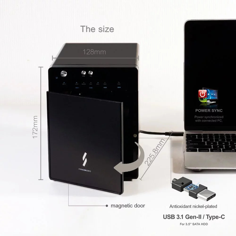 Mediasonic USizeB 3.1 4 Bay 3.5-inch SizeATA Hard Drive Enclosure – USizeB 3.1 Gen 2 10Gbps Type C / USizeB-C (HF7-SizeU31C)