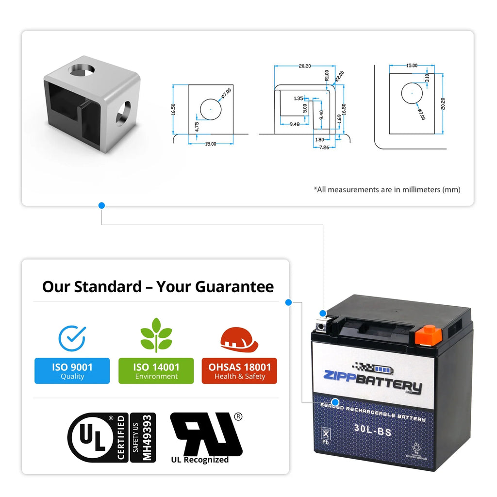 Zipp Battery Ytx30L-Bs Battery for Brp (Sizeea-Doo) 1500 Rxp 2007