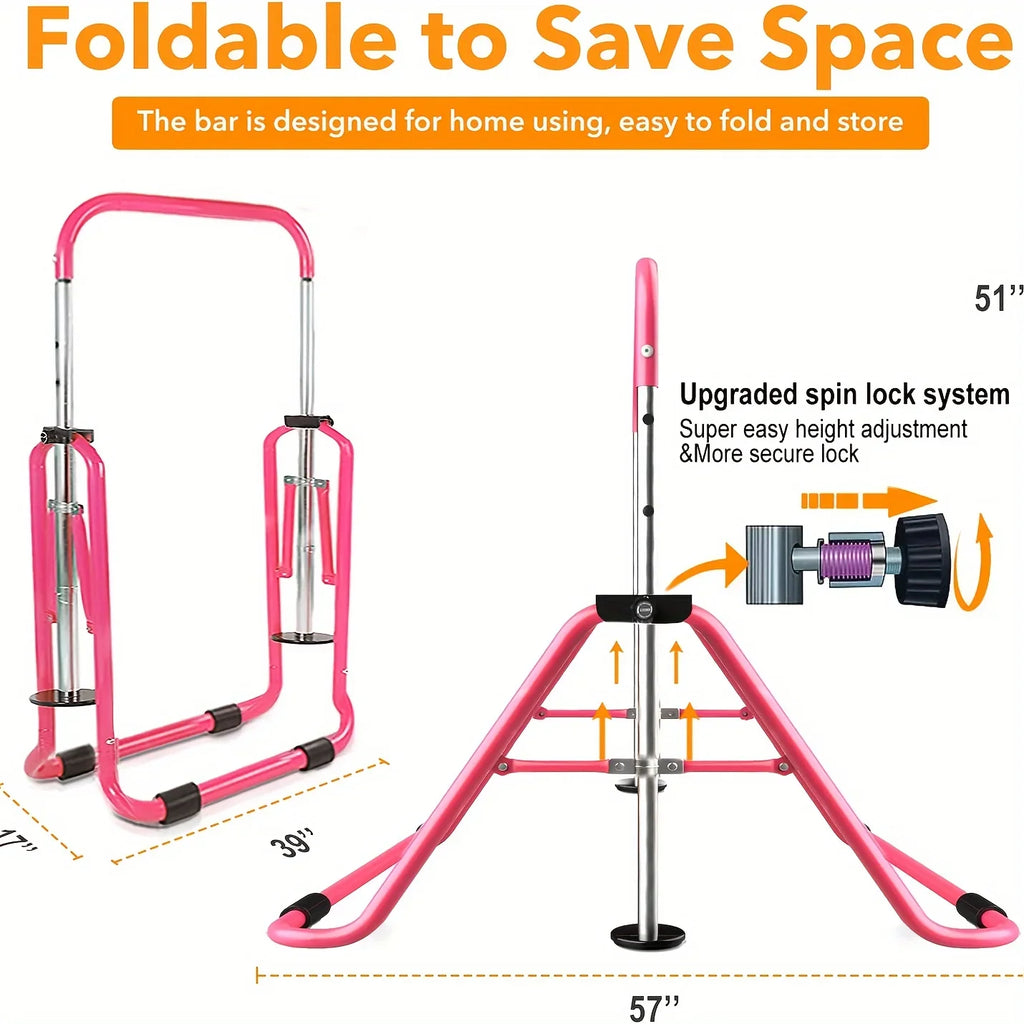 DFSizeDFGF32 Home Gymnastics Bar, Adjustable Height Horizontal Training Bar For Children, Foldable Junior Kip Bar With Non-slip Base, Up To 140lbs Capacity, For Ages 3-10