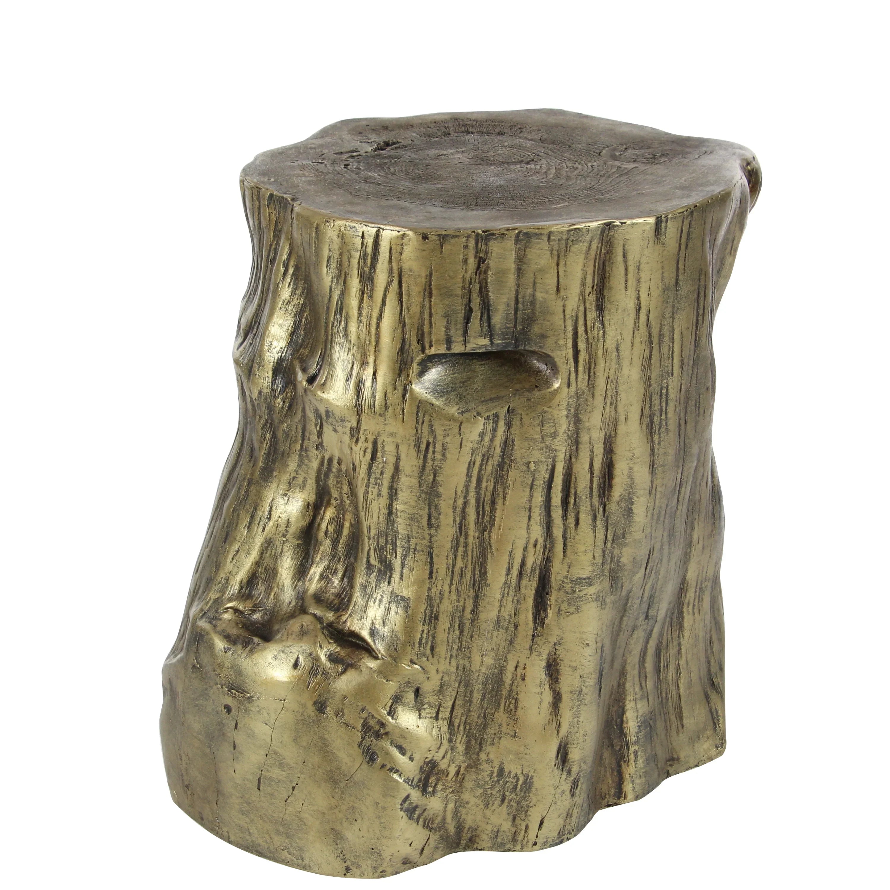 DecMode Eclectic Gold Chopped Tree Log Inspired Accent Table, 18"W x 19"H with Gold Carved Wood Grain Finish