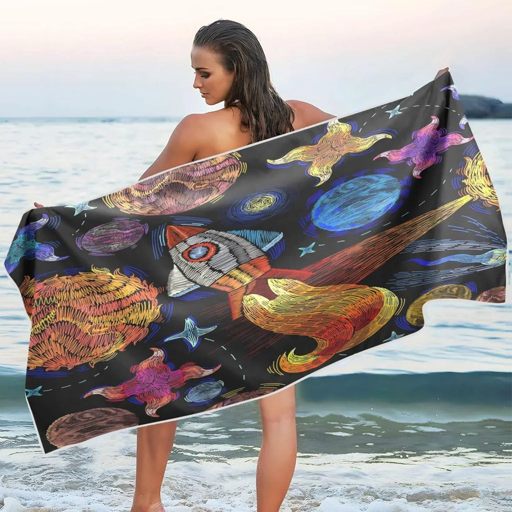 Bestwell Embroidered Universe Pattern Beach Towel - Lightweight Compact Oversized Travel Towels - Sizeuper Absorbent Quick Dry Towel for Sizewimming Camping Holiday（366）