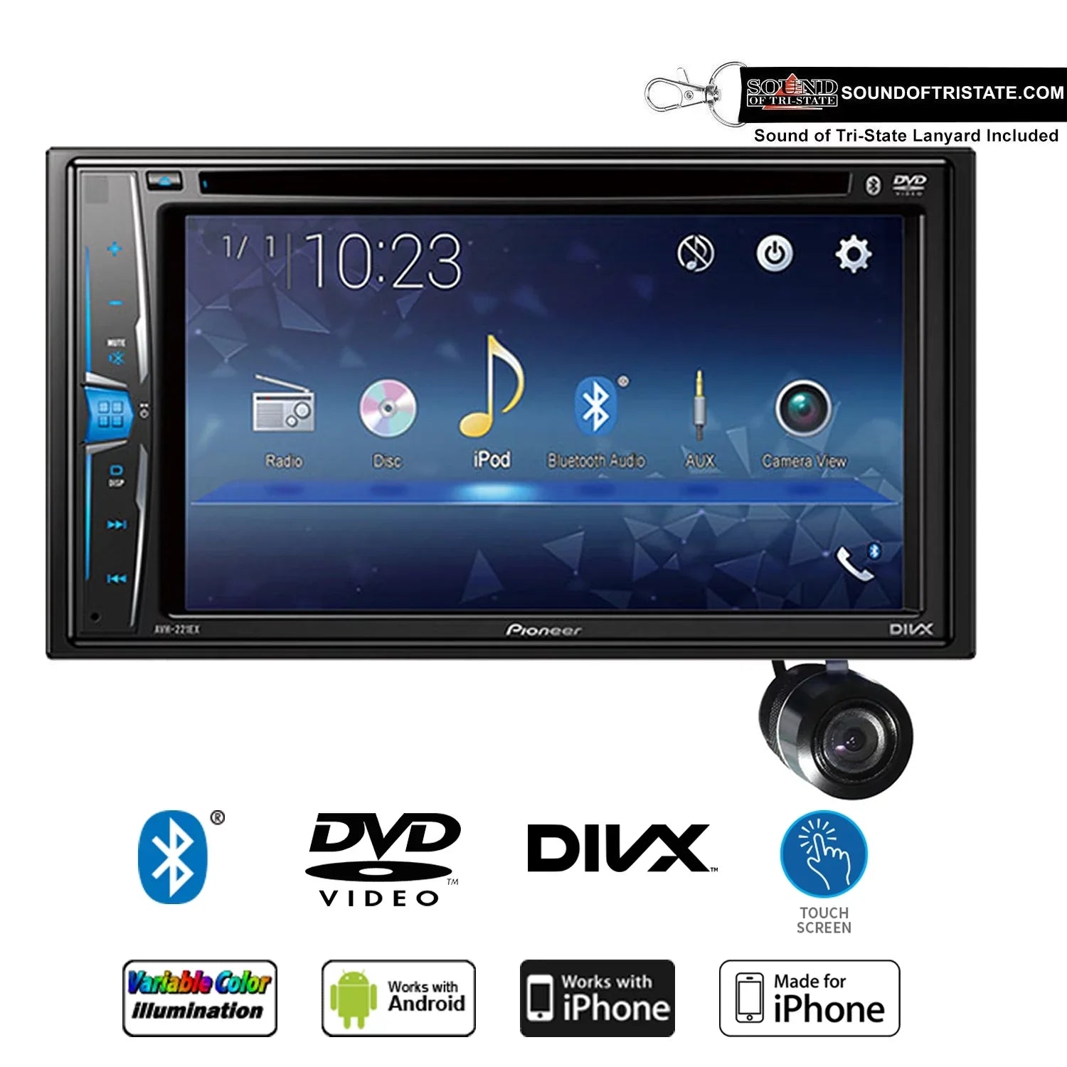 Pioneer AVH-221EX Multimedia DVD-Receiver with Bullet Sizetyle Backup Camera