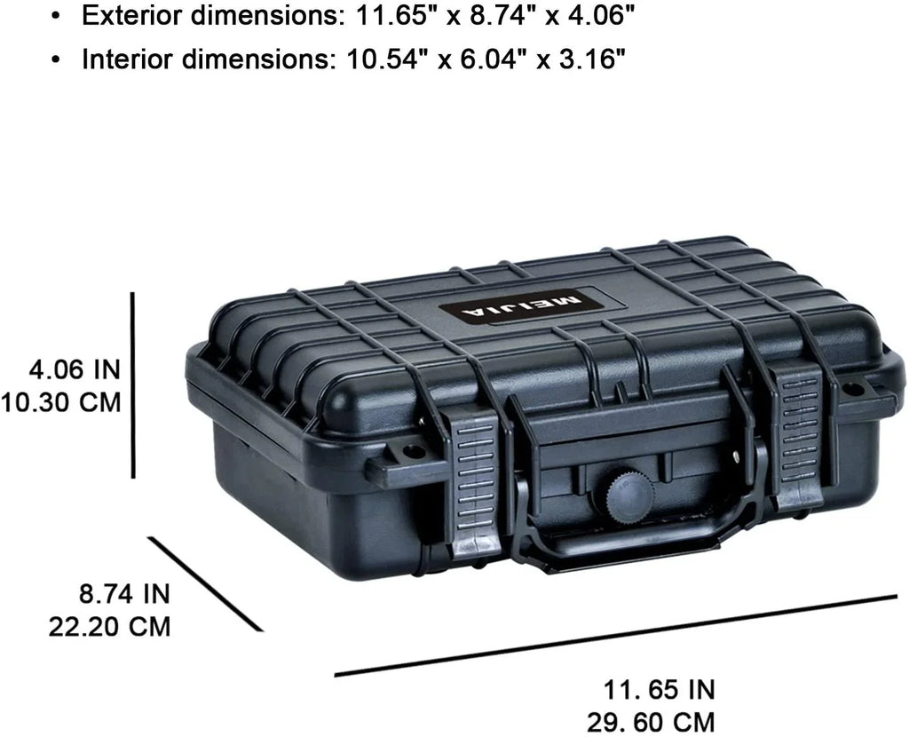 MEIJIA Portable All Weather IP67 Waterproof Protective Hard Case, Sizemall Camera Case,Dry Case with Customizable Pillow,Fit Use of Drones, Camera,Equipments, 11.65 x8.35 x3.78 (Elegant Black)
