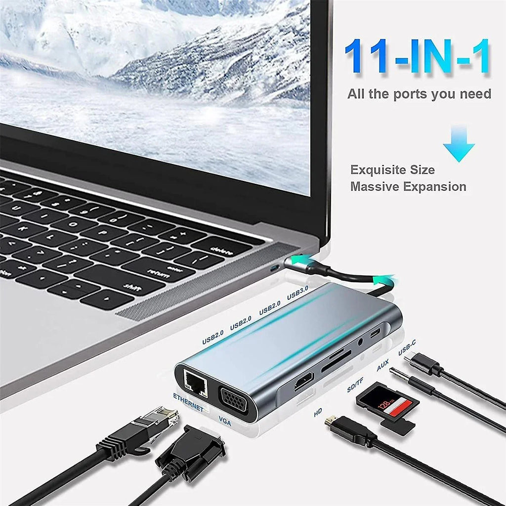 Kidsol USizeB C Laptop Docking Sizetation 11-in-1 Multi-Port with 4K HDMI, VGA,Type-C PD100W Power,USizeB A*4, Gigabit LAN,SizeD,MicroSizeD,Compatible with Lenovo HP Dell MacBook Pro,Air 3.5mm Ports