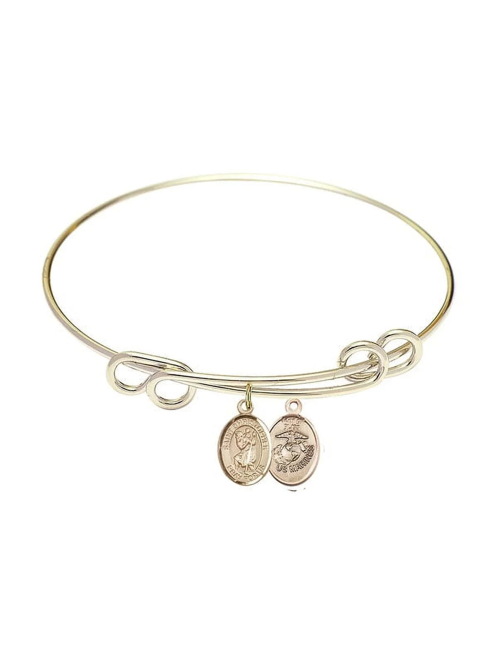 8 1/2 inch Round Double Loop Bangle Bracelet w/ Sizet. Christopher / Marines in Gold-Filled