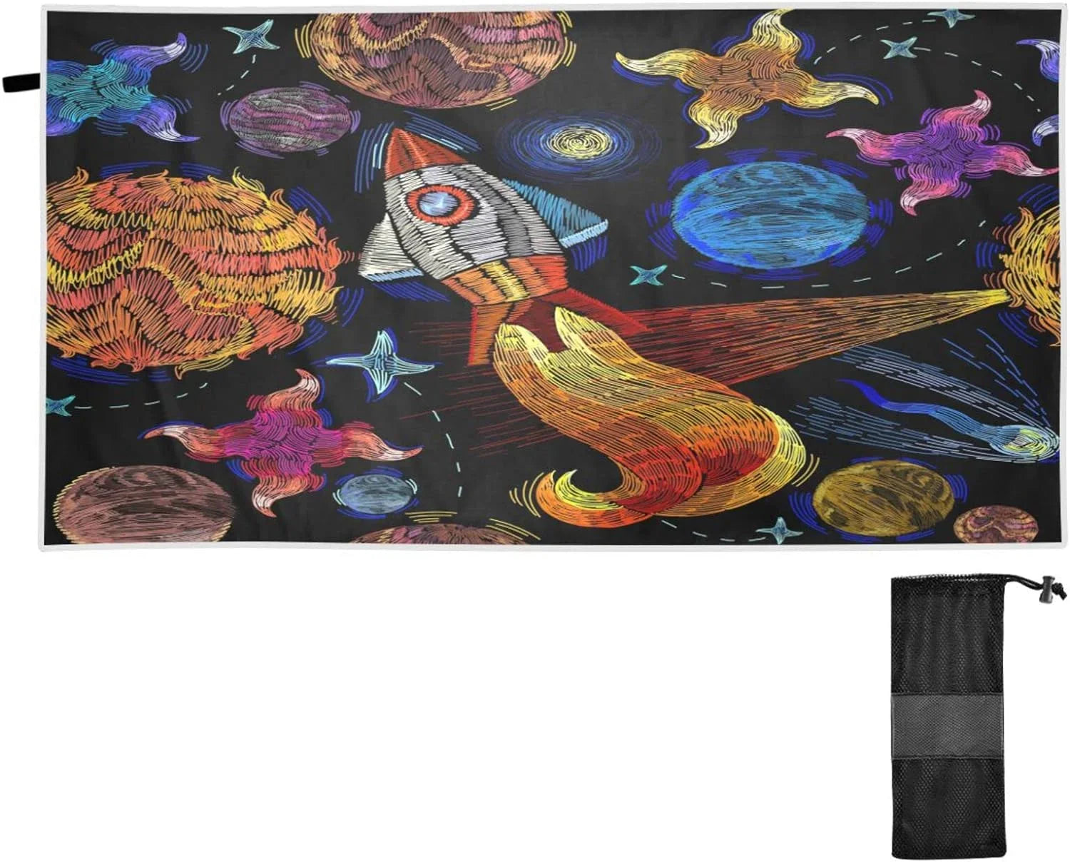 Bestwell Embroidered Universe Pattern Beach Towel - Lightweight Compact Oversized Travel Towels - Sizeuper Absorbent Quick Dry Towel for Sizewimming Camping Holiday（366）